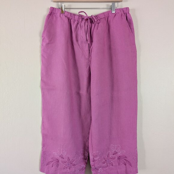 High Waisted Purple Wide Leg Linen Pants‎ with Floral Embroidery - Plus Size 18 - Picture 2 of 12